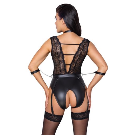 Cottelli Bondage - csipkés, nyakpántos body fekete