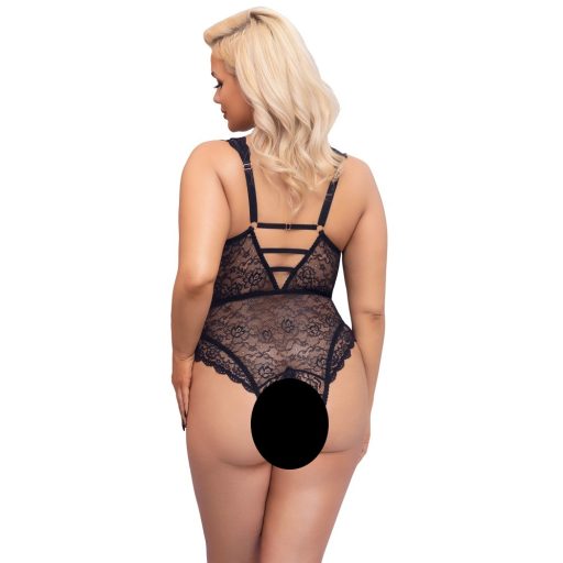 Cottelli Curves Plus Size - átlátszó mintás body (fekete)
