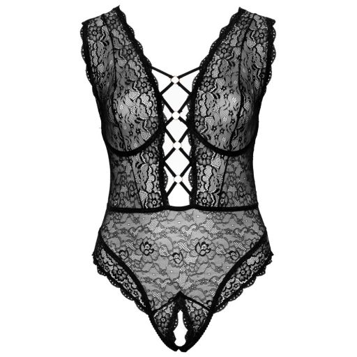 Cottelli Curves Plus Size - átlátszó mintás body (fekete)