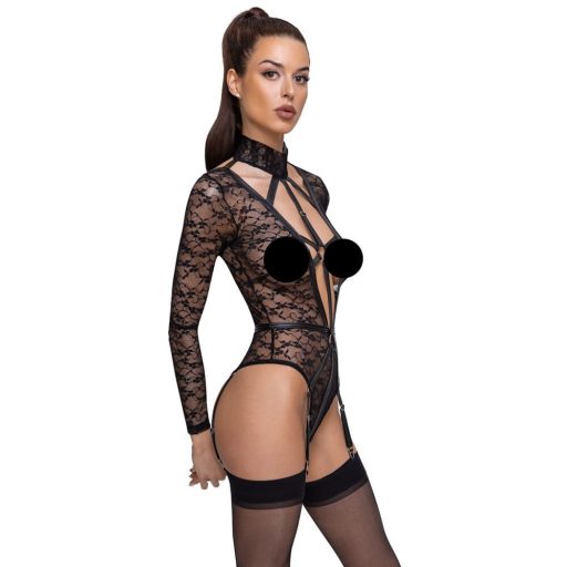 Cottelli - áttetsző, dekoltált pántos body fekete