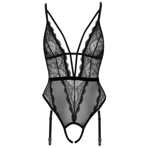 Cottelli - nyitott, pántos body harisnyatartóval fekete