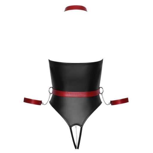 Cottelli Bondage - fényes body + kar- és nyakrögzítő (fekete)