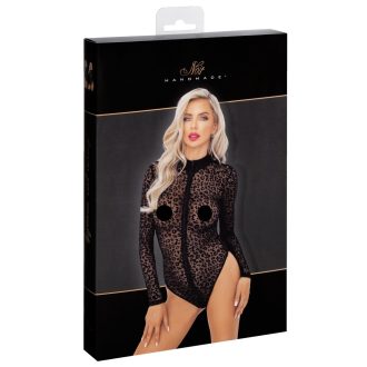 Noir - leopárdmintás, hosszúujjú body fekete