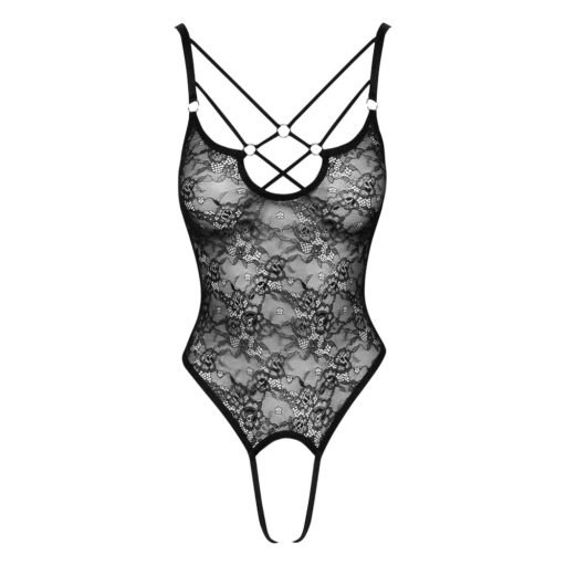 Cottelli - átlátszó, nyitott csipke body (fekete)