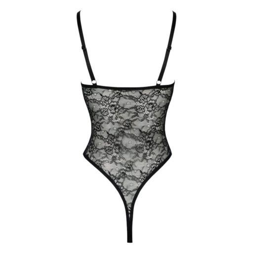 Cottelli - átlátszó, nyitott csipke body (fekete)
