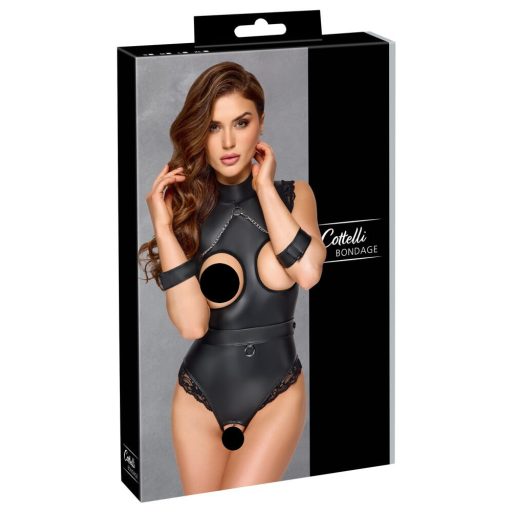Cottelli Bondage - nyitott cici villantós body (fekete)