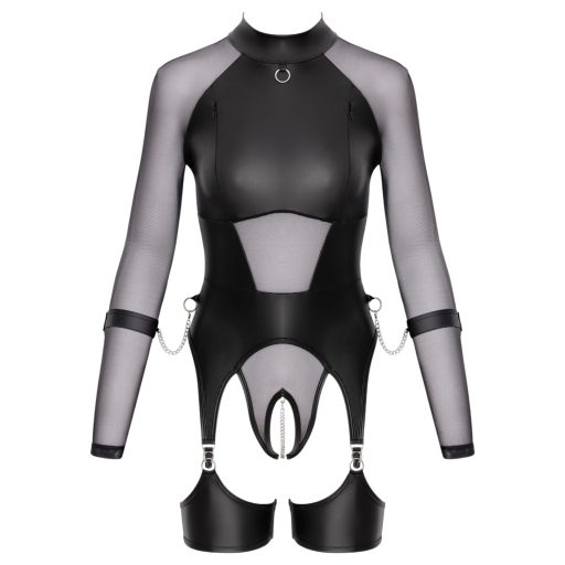 Cottelli Bondage - áttetsző felső bilincsekkel (fekete)