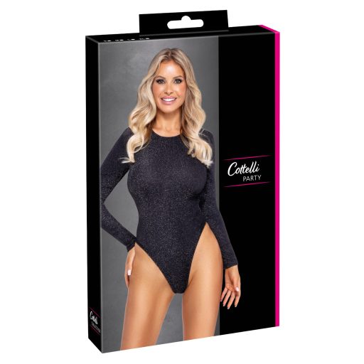Cottelli - nyitott hátú, csillogós body (fekete)