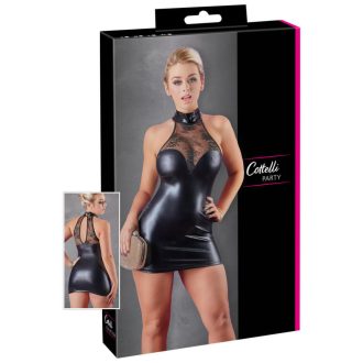 Cottelli - csipkés, fényes nyakpántos miniruha fekete