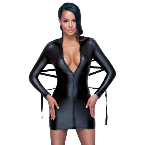 Cottelli Bondage - fényes hatású bondage ruha kötözővel (fekete)