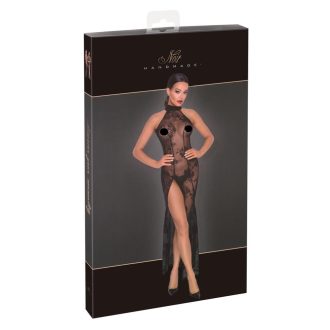 Noir - áttetsző, virágos, hosszú ruha fekete