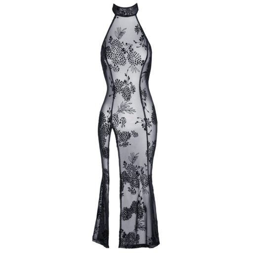 Noir - áttetsző, virágos, hosszú ruha fekete
