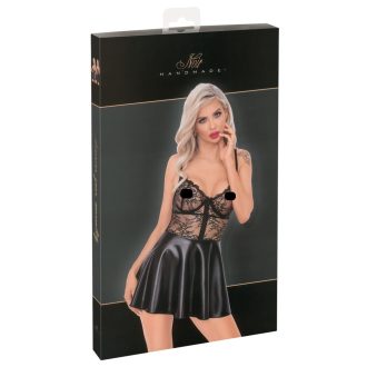 Noir - csipke felsős fényes ruha fekete