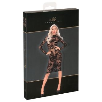 Noir - hímzett-rózsás, hosszúujju ruha fekete