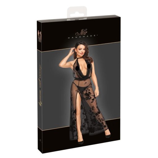 Noir - teljesen áttetsző virágmintás maxiruha fekete