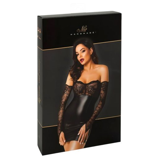 / Noir - fényes ruha csipke berakással (fekete)