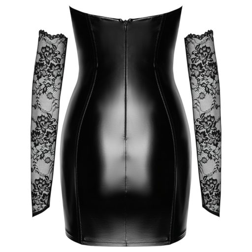 / Noir - fényes ruha csipke berakással (fekete)