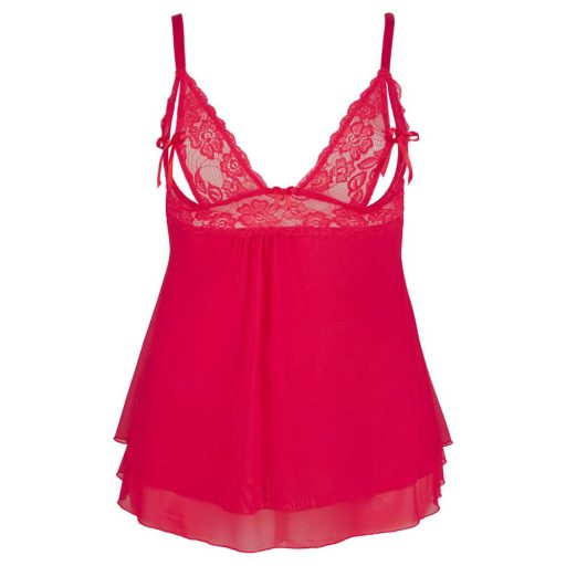 Cottelli Plus Size - csipkés, lenge babydoll piros