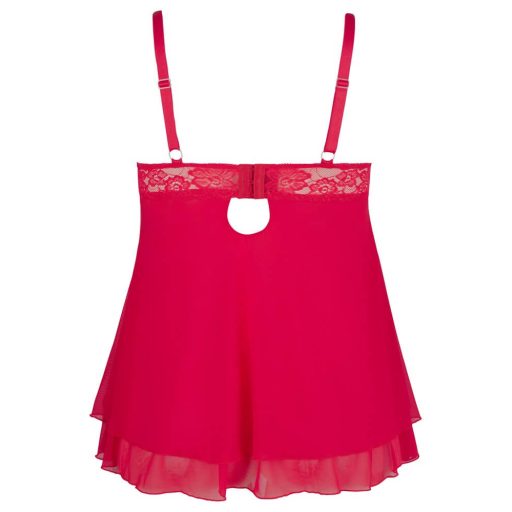 Cottelli Plus Size - csipkés, lenge babydoll piros