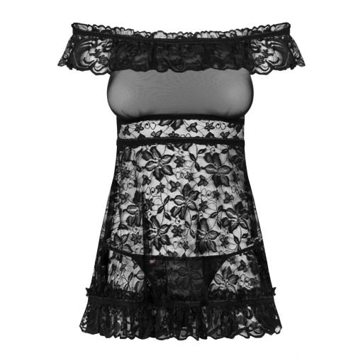 Obsessive Flores - fodros-virágos babydoll tangával fekete