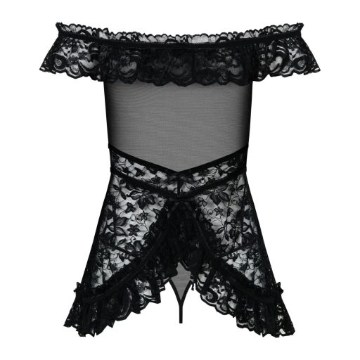 Obsessive Flores - fodros-virágos babydoll tangával fekete