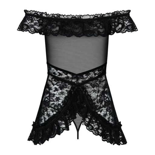 Obsessive Flores - fodros-virágos babydoll tangával fekete