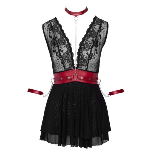 Cottelli Bondage - nyakpántos csipkés babydoll fekete