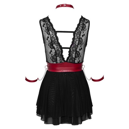 Cottelli Bondage - nyakpántos csipkés babydoll fekete