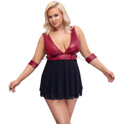 Cottelli Bondage Plus Size - mélyen dekoltált babydoll piros-fekete