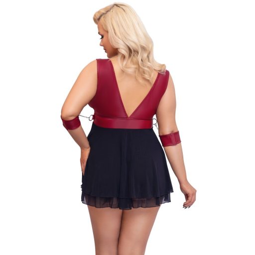 Cottelli Bondage Plus Size - mélyen dekoltált babydoll piros-fekete