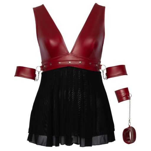 Cottelli Bondage Plus Size - mélyen dekoltált babydoll piros-fekete