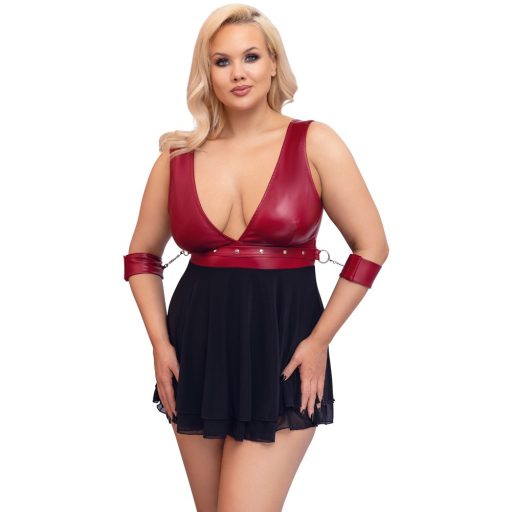 Cottelli Bondage Plus Size - mélyen dekoltált babydoll piros-fekete