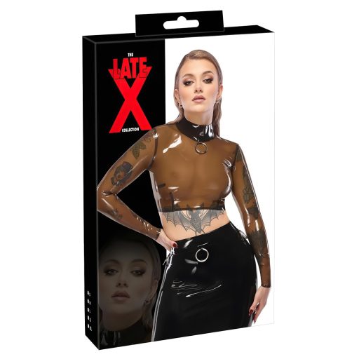 Late X áttetsző latex felső, fétis top (áttetsző-fekete)