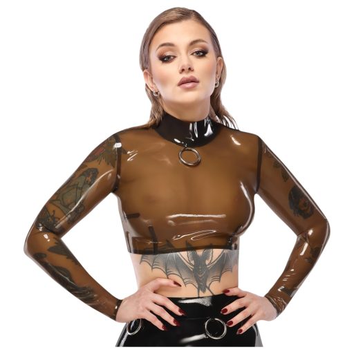 Late X áttetsző latex felső, fétis top (áttetsző-fekete)
