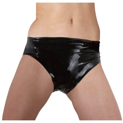Late X - női latex bugyi belső dildóval (fekete)
