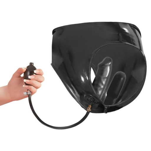 LATEX - női alsó 2db pumpálható belső dildóval fekete