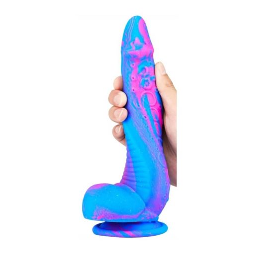 Inkipus - herés szilikon dildó - 18cm kék-pink