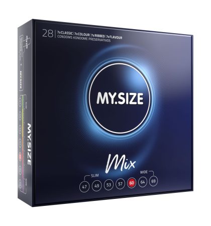 MY SIZE MIX Condoms 60 mm - 7 sima-7 színes-7 bordázott-7 epres óvszer (28 db)
