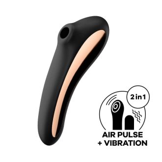   Satisfyer Dual Kiss - akkus hüvelyi és csikló vibrátor (fekete)