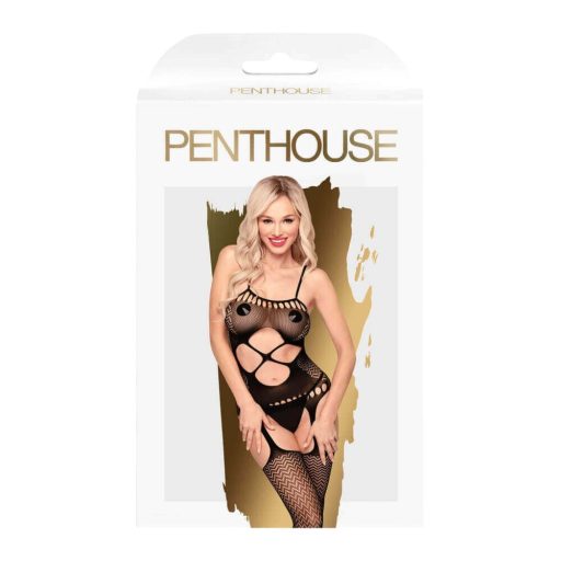 Penthouse Hot Nightfall - hullámos, nyitott necc fehérnemű szett (fekete)