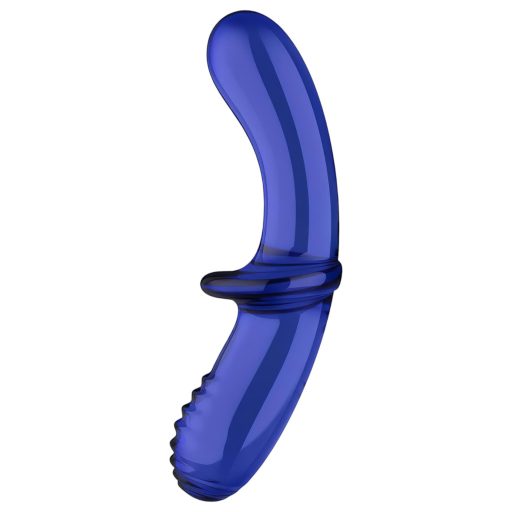 Satisfyer Double Crystal - kétvégű üveg dildó (kék)