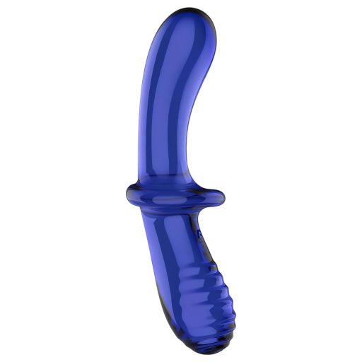 Satisfyer Double Crystal - kétvégű üveg dildó (kék)