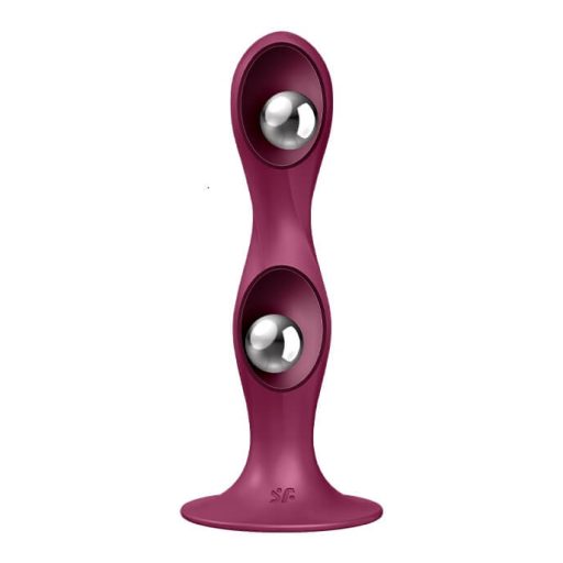 Satisfyer Double Ball-R - tapadókorongos súlyozott dildó (piros)