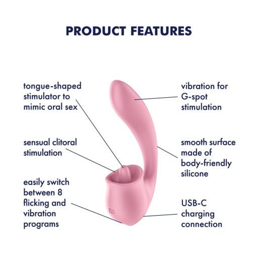 Satisfyer Tongue Genius - Nyelves csiklóizgató és G-pontos vibrátor (Pink)