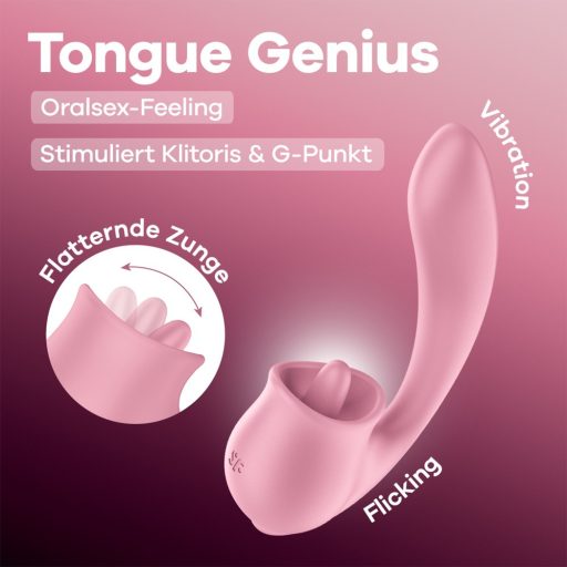 Satisfyer Tongue Genius - Nyelves csiklóizgató és G-pontos vibrátor (Pink)
