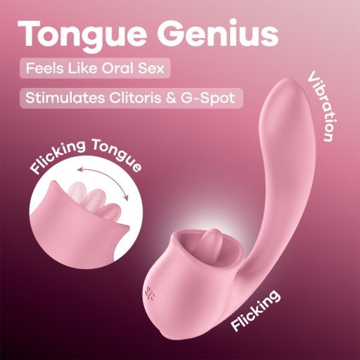 Satisfyer Tongue Genius - Nyelves csiklóizgató és G-pontos vibrátor (Pink)