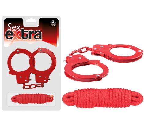 SEX EXTRA - Fém bilincs és kötél - Piros