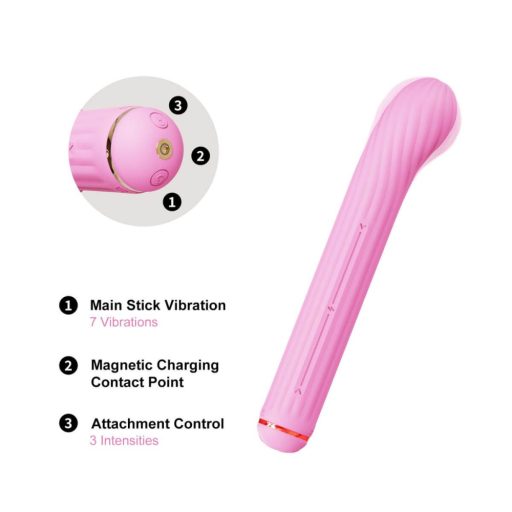 / Magic Stick - vibrátor, cserélhető feltétekkel (pink)