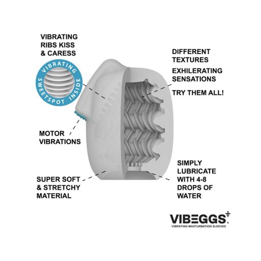 VIBEGGS Ribs Delight - vibrációs tojás maszturbátor (fehér)