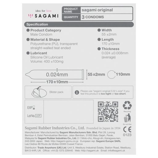 Sagami Original 0,02 - óvszer - 55mm (3db)